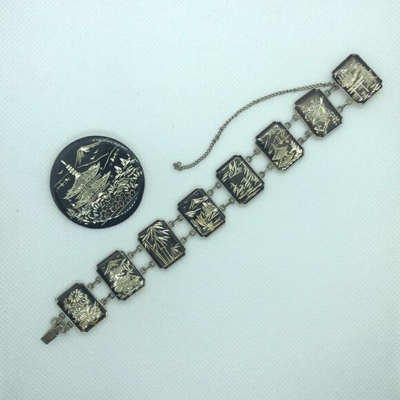 💛 Sterling Silver Vintage Siam Bracelet & Brooch - Picture 1 of 13